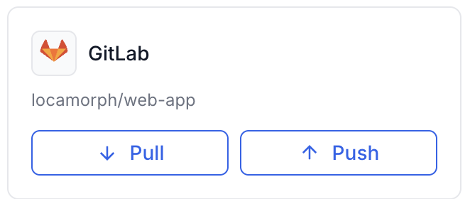 The GitLab card on the Synchronisation panel: locamorph/web-app with Pull and Push buttons